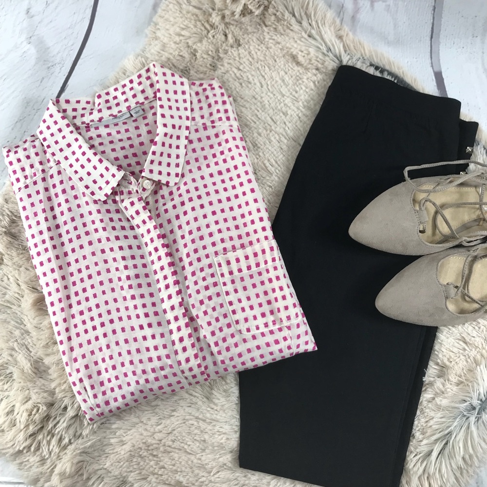 Pink Silk Blend Halogen Button Down Collard Shirt